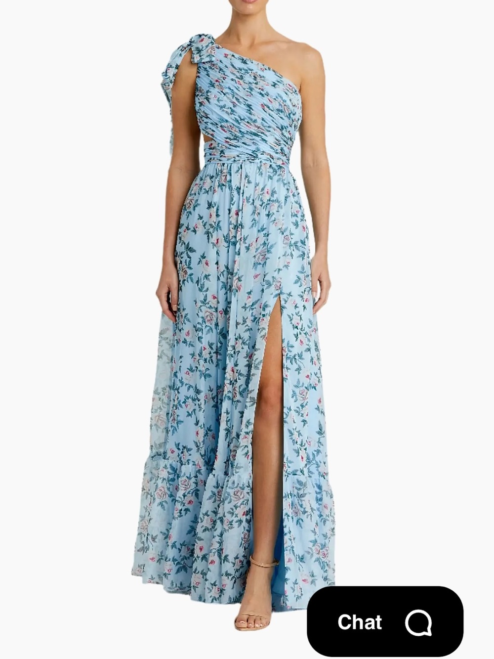 Mac Dugal One-Shoulder Floral Maxi Dress - Light Blue